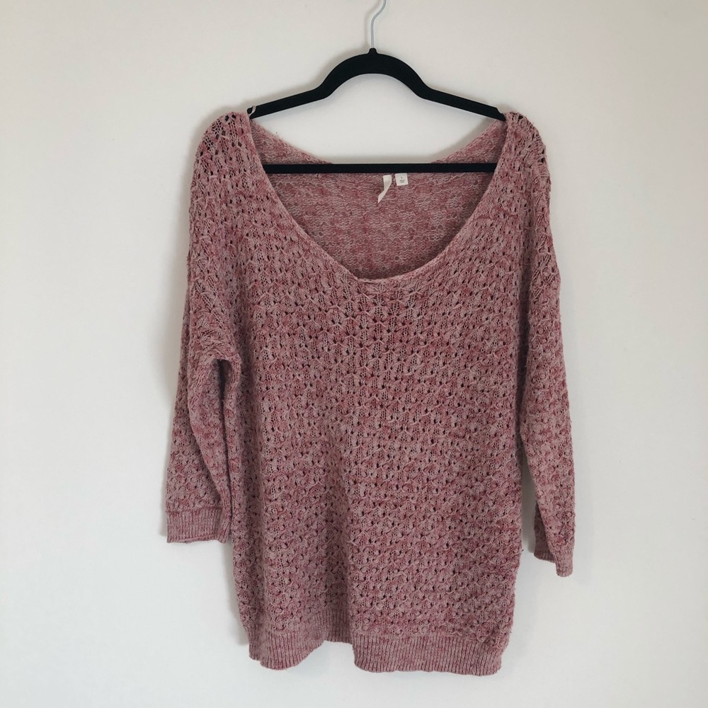 3/4 sleeve peach crochet-type sweater